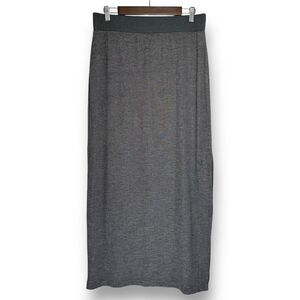 Elie Tahari Maxi Skirt Large Gray Knit Sweater Pull On Elastic Waist Stretch‎
